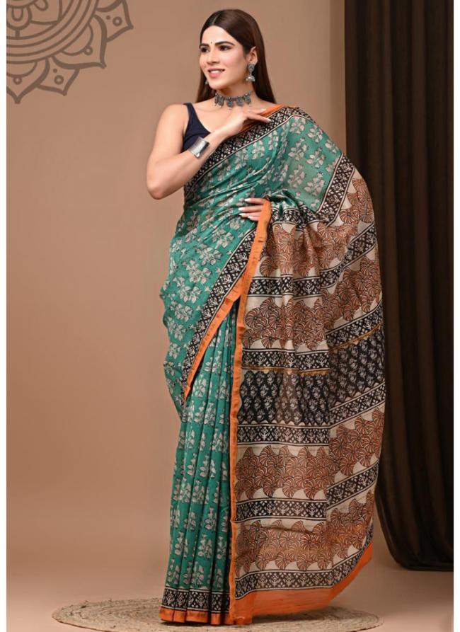 Chanderi Silk Sea Green Traditional Wear Printed Saree